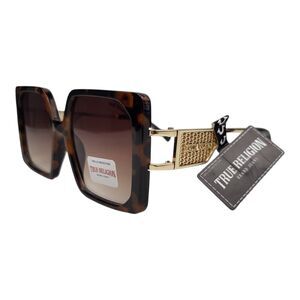 True Religion Square Sunglasses Oversized Tortoise Shell Gold Glam